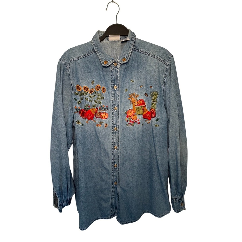 Vintage Bobbie Brooks Embroidered Denim Shacket Fall Teacher Cottage Granny L